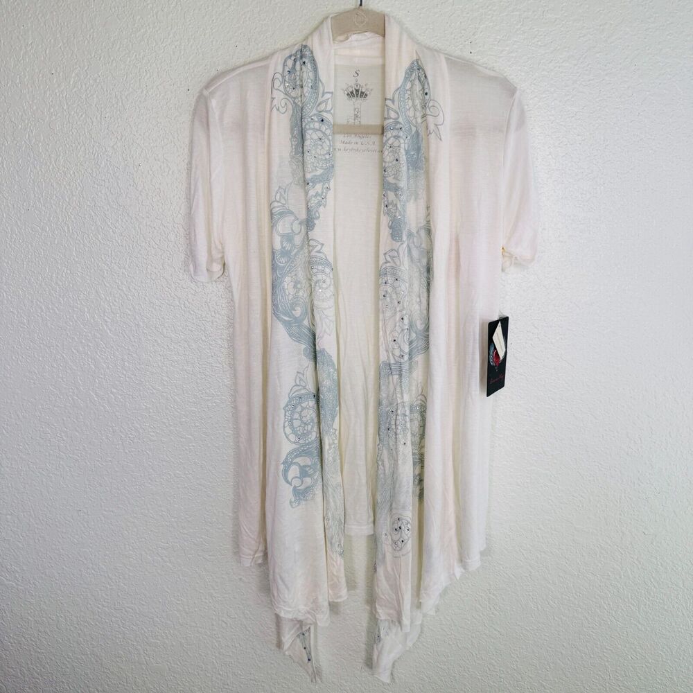 Key Closet Cardigan Top Women Small Rhinestone Swarovski Crystal Flowy Light NEW